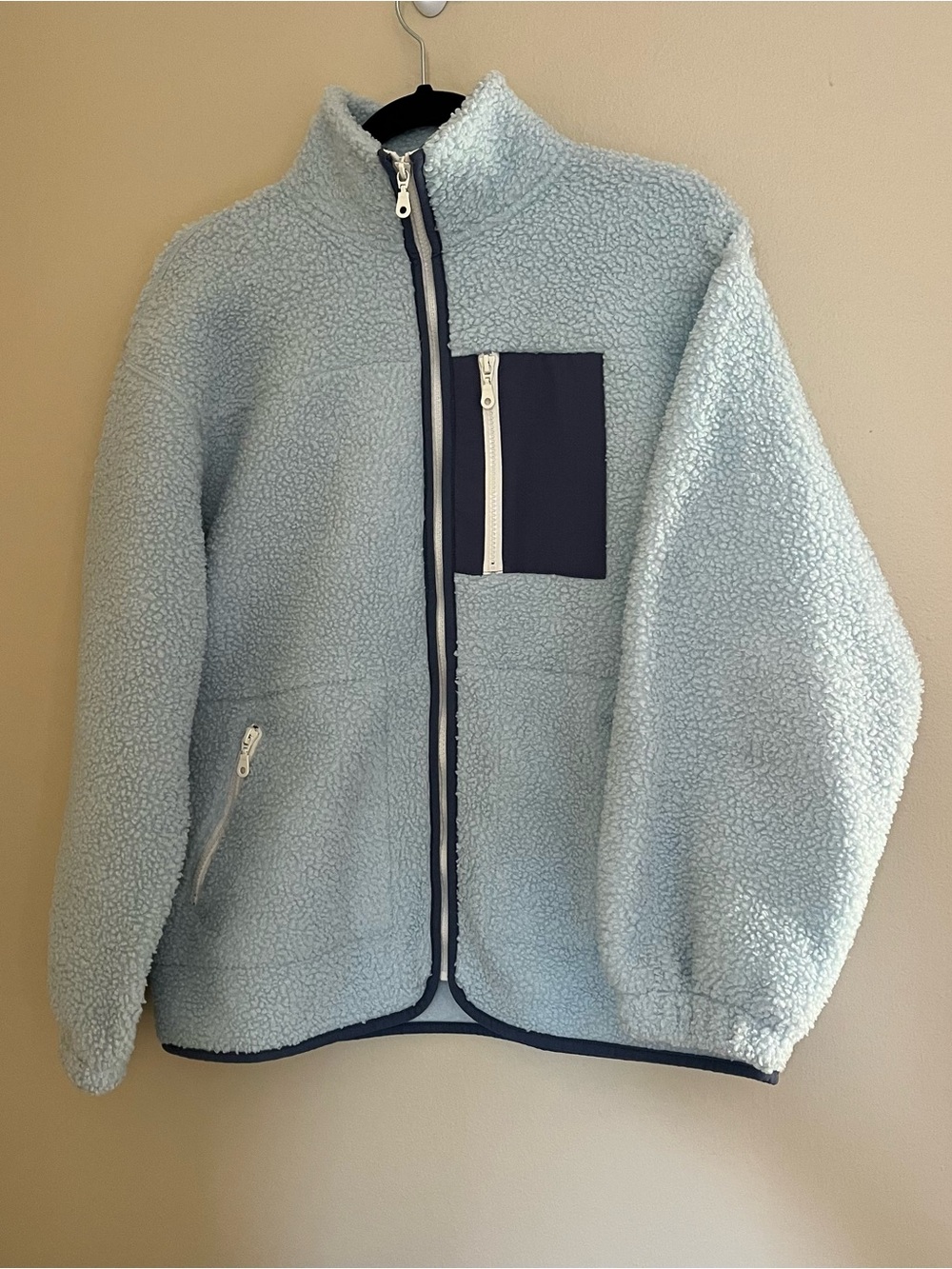 Universal Thread Light Blue Sherpa Jacket with Navy Trim
